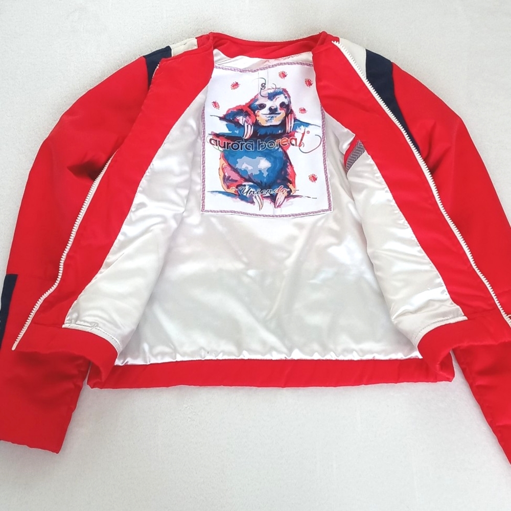 Red With Racer Stripes Winter Puffer/ Ski Snow Coat S - Picture 7 of 16